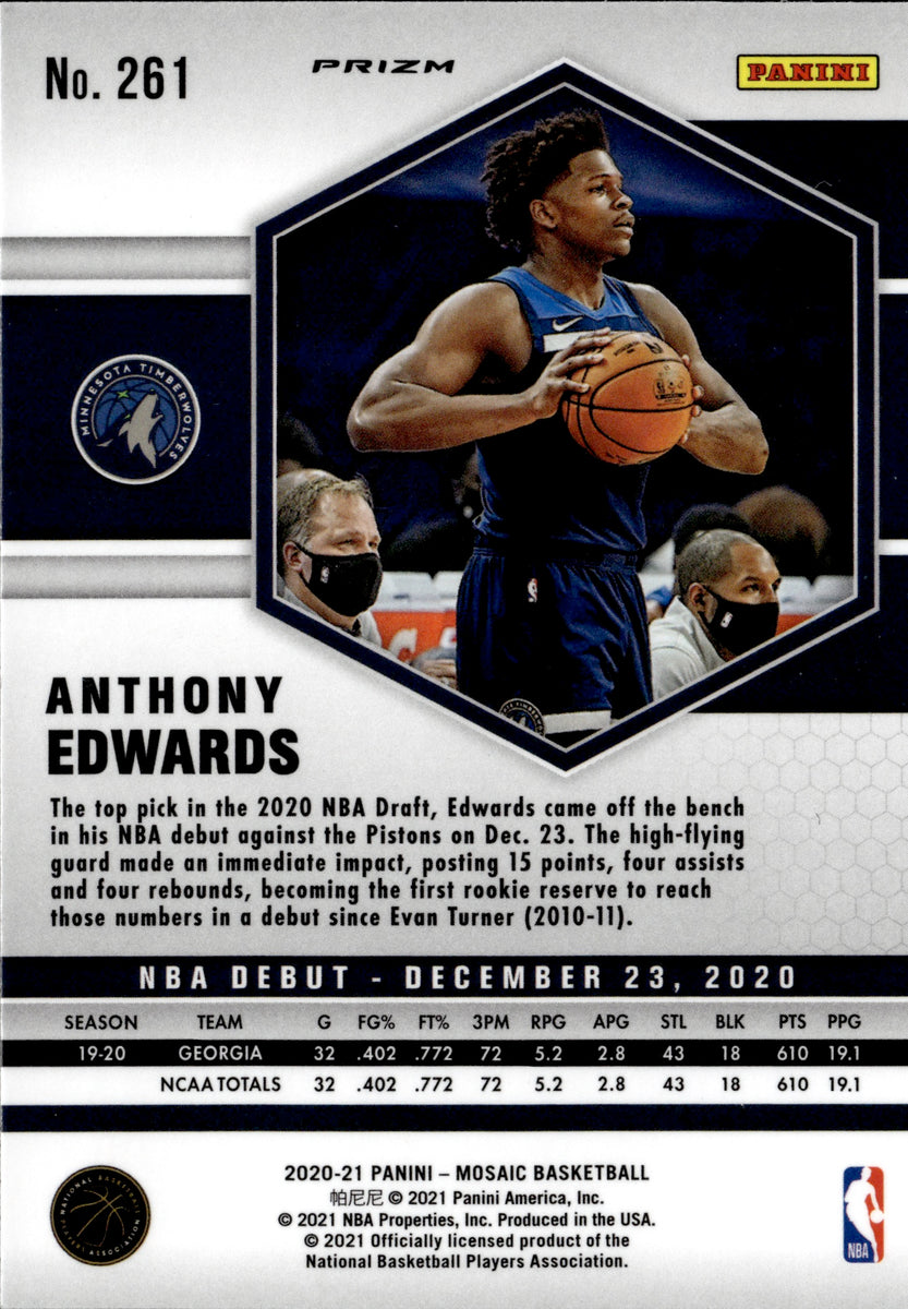 2020-21 Anthony Edwards Panini Mosaic GREEN NBA DEBUT ROOKIE RC #261  Minnesota Timberwolves