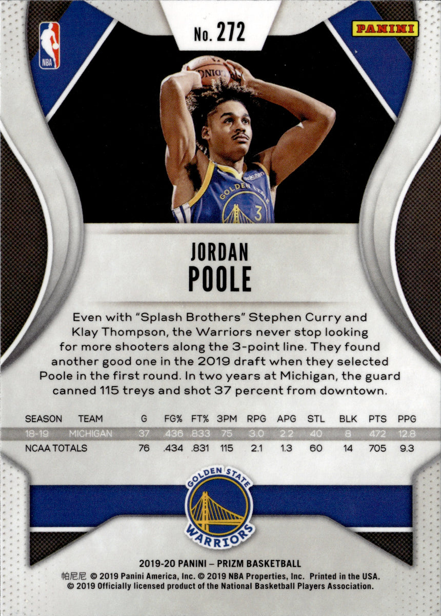 2019-20 Jordan Poole Panini Prizm ROOKIE RC #272 Golden State Warriors