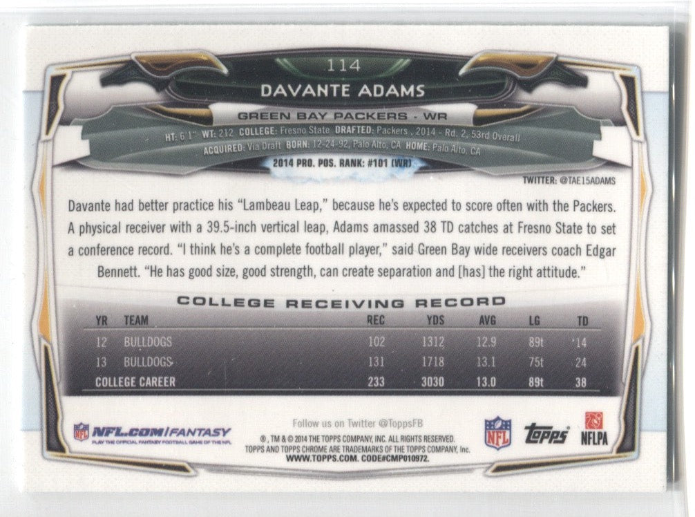 Davante Adams 2014 Topps Chrome Mini Autograph Rookie Card #114