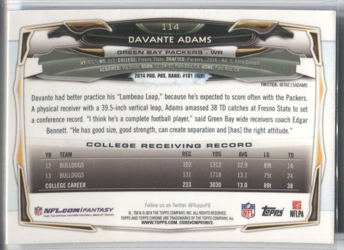 Davante Adams 2014 Topps Chrome Refractor Autograph Rookie Card