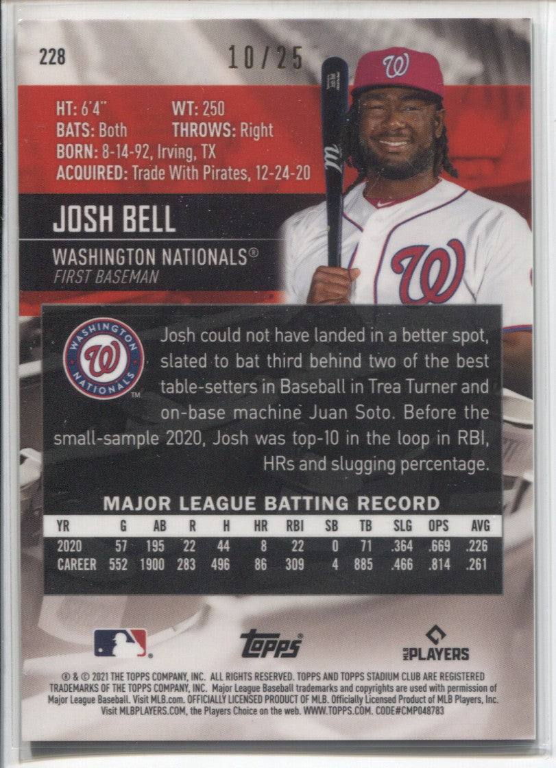 2021 Josh Bell Topps Stadium Club Chrome ORANGE 10/25 #228 Washington