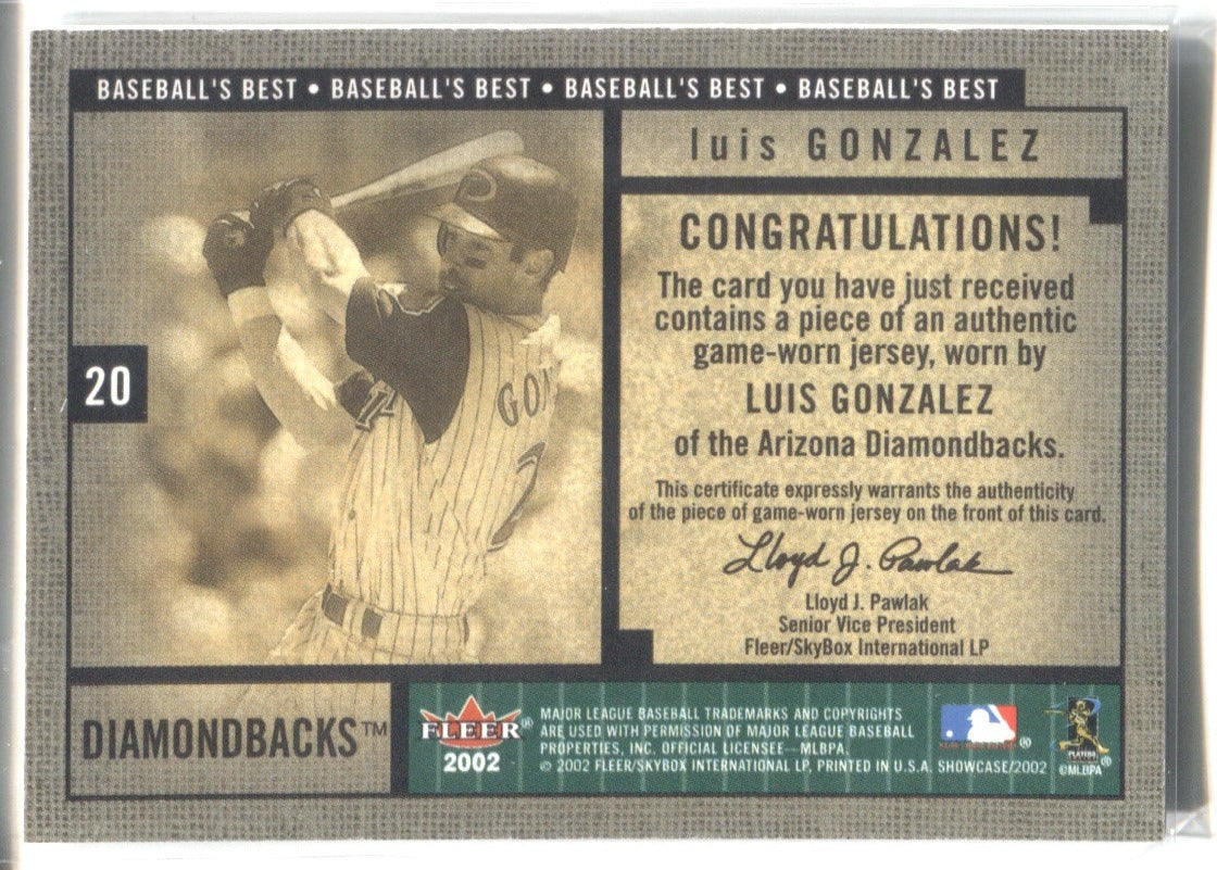 Luis Gonzalez player worn jersey patch baseball card (Arizona