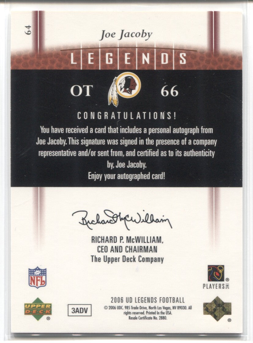 2006 Joe Jacoby Upper Deck Legends LEGENDARY SIGNATURES AUTO AUTOGRAPH