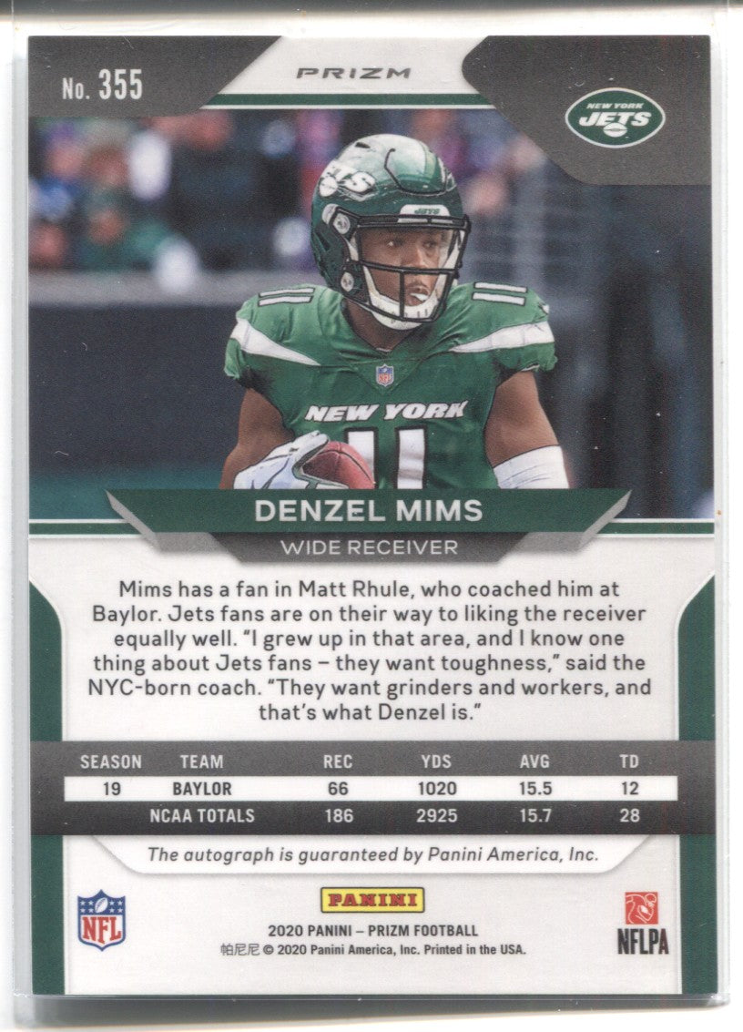 Denzel Mims Autographed 2020 Leaf Draft Rookie Card (PSA)