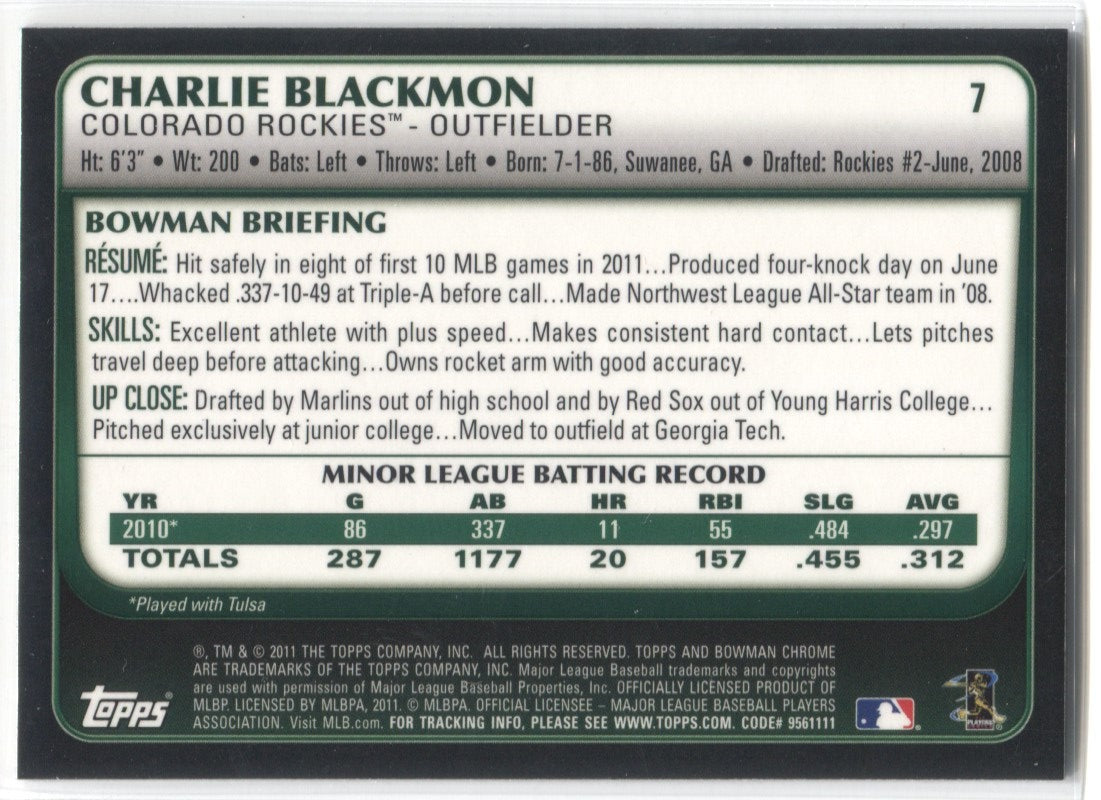 CHARLIE BLACKMON ROOKIE TOPPS UPDATE 2011 COLORADO ROCKIES RC BASEBALL CARD