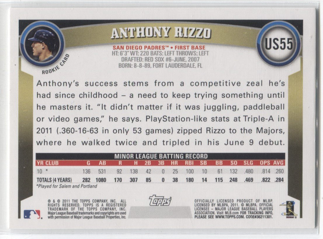 2011 Anthony Rizzo Topps Update ROOKIE RC #US55 San Diego Padres 2