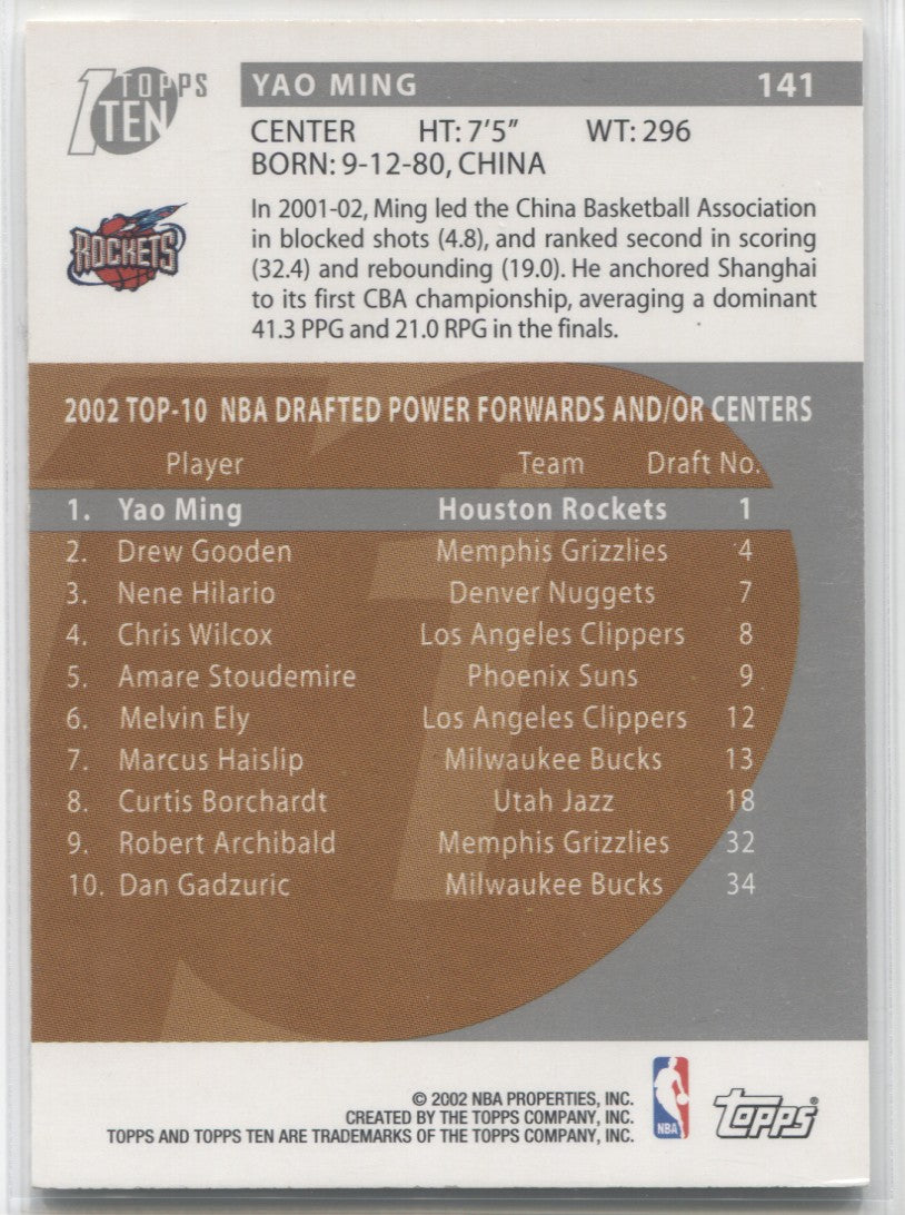 2002-03 Yao Ming Topps Ten ROOKIE RC #141 Houston Rockets