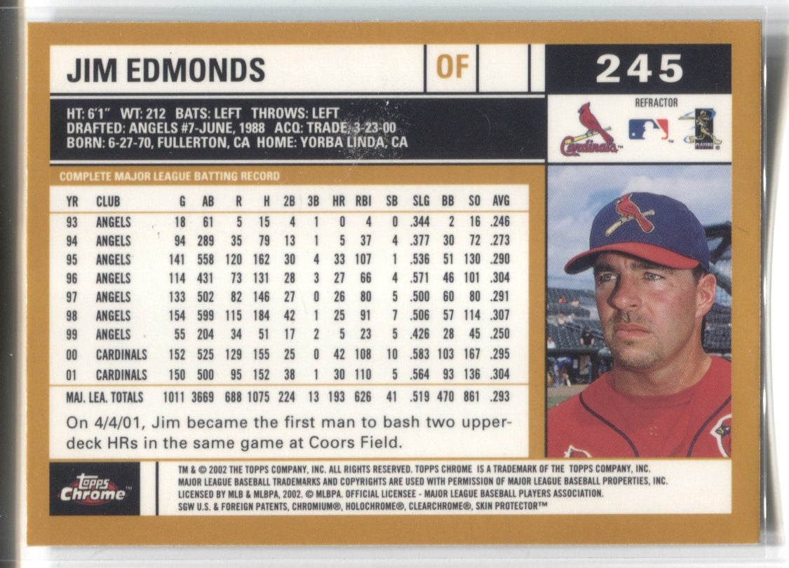 2002 Jim Edmonds Topps Chrome GOLD REFRACTOR #245 St. Louis Cardinals