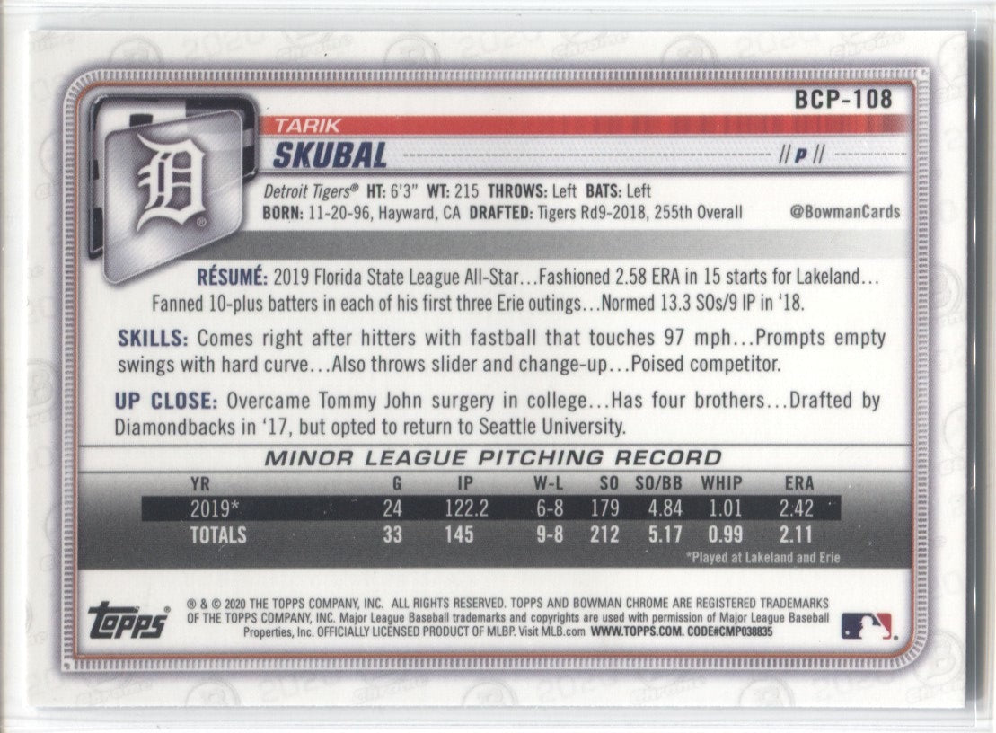 Tarik Skubal Detroit Tigers 2021 Bowman Rookie Card