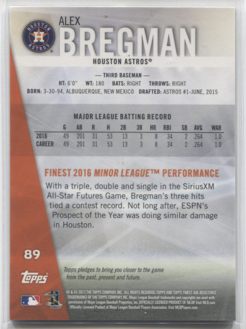 2017 Topps Finest Purple Refractor Alex Bregman ROOKIE Card- Astros #078/250