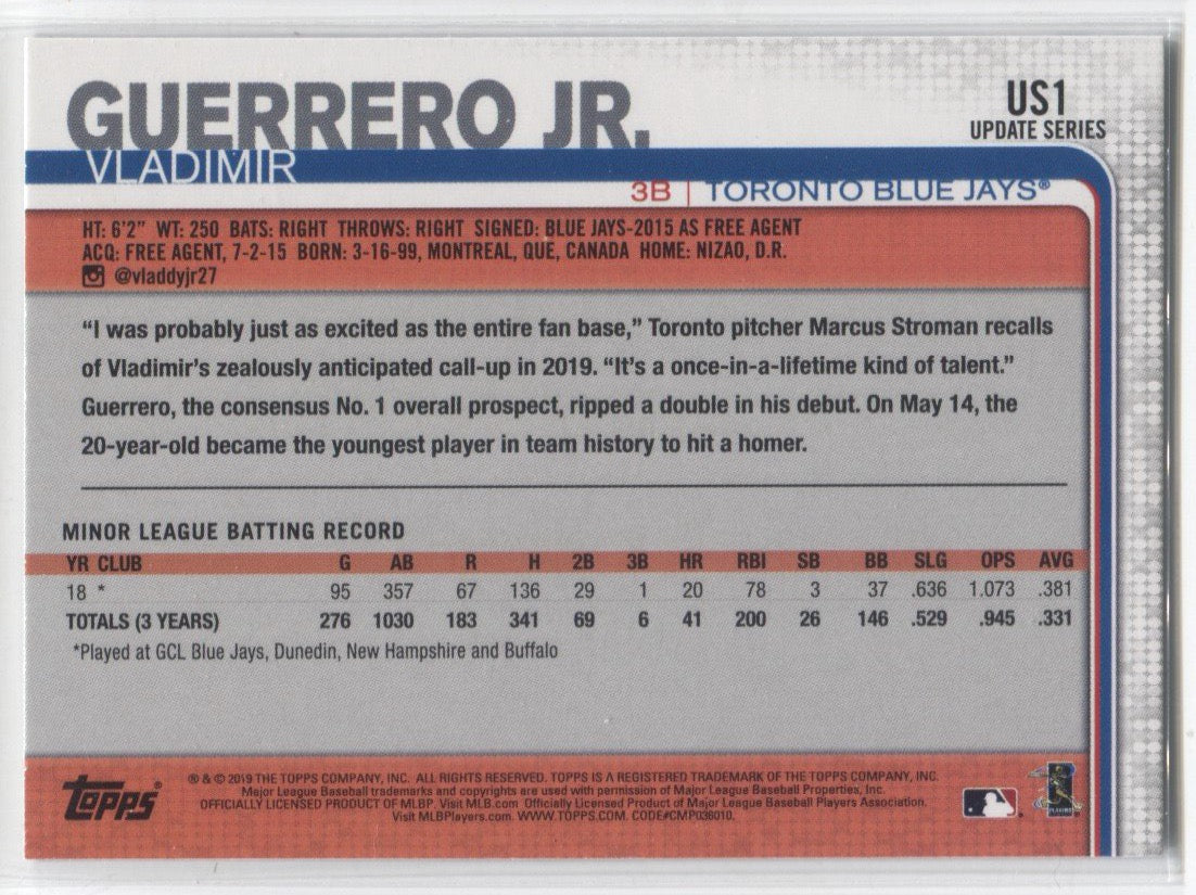 2019 Topps Update Vladimir Guerrero Jr. Rookie Card #US1 RC