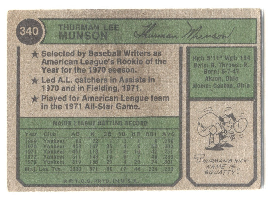  1974 Topps # 340 Thurman Munson New York Yankees