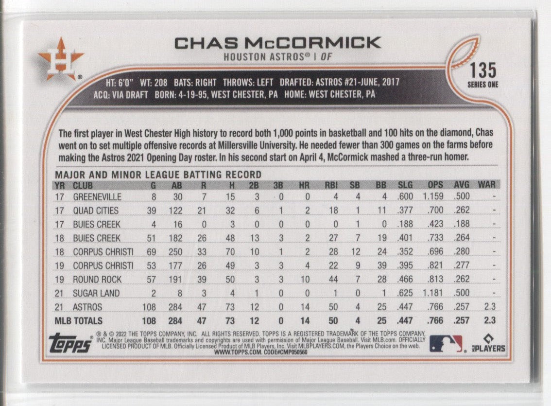 Chas McCormick 2023 Topps Series 1 Rainbow Foil Houston Astros #51