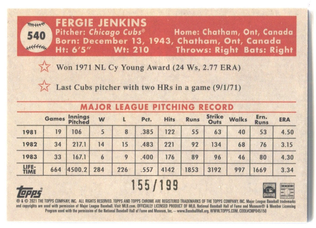 1981 Topps & Topps Traded Fergie Jenkins