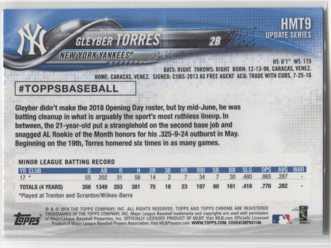 Gleyber Torres New York Yankees 2018 Topps Chrome Update # HMT9 Rookie Card