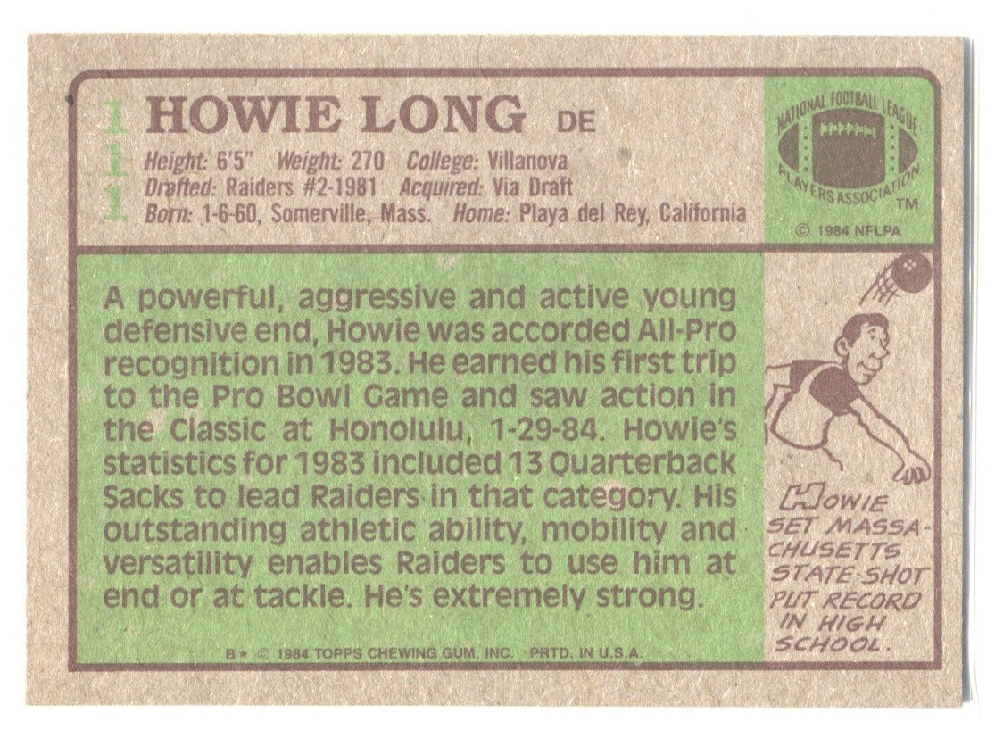 1984 Howie Long Topps ROOKIE RC #111 Los Angeles Raiders HOF 3