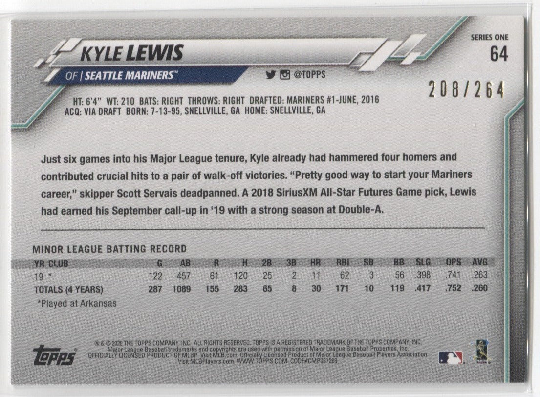 2020 Topps Chrome Black Gold Refractors #98 Kyle Lewis Mariners RC