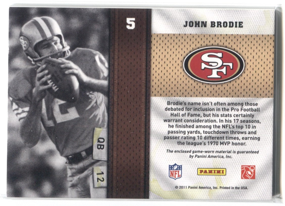 2011 John Brodie Panini Threads HERITAGE COLLECTION JERSEY RELIC 5 Sa