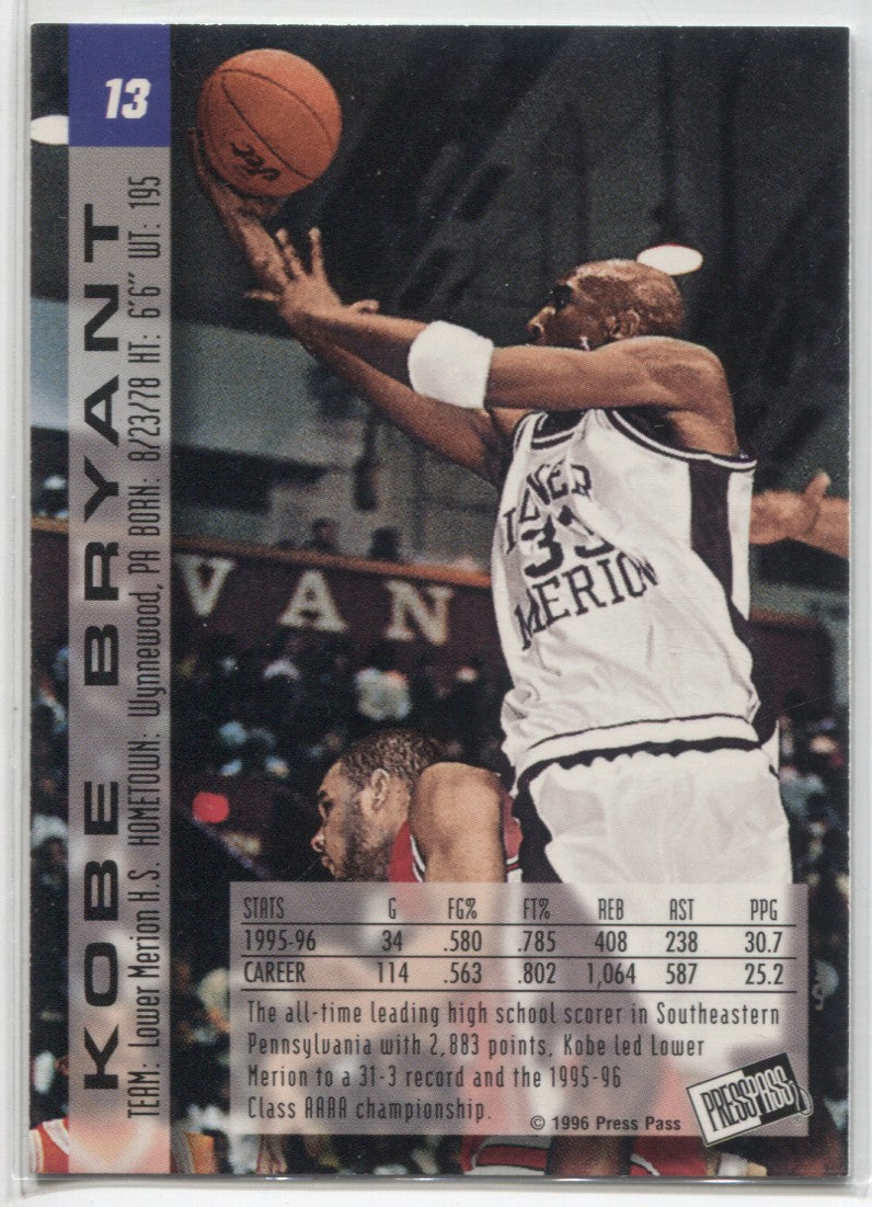 Kobe Bryant 1996 Press Pass Draft Pick #13 Card