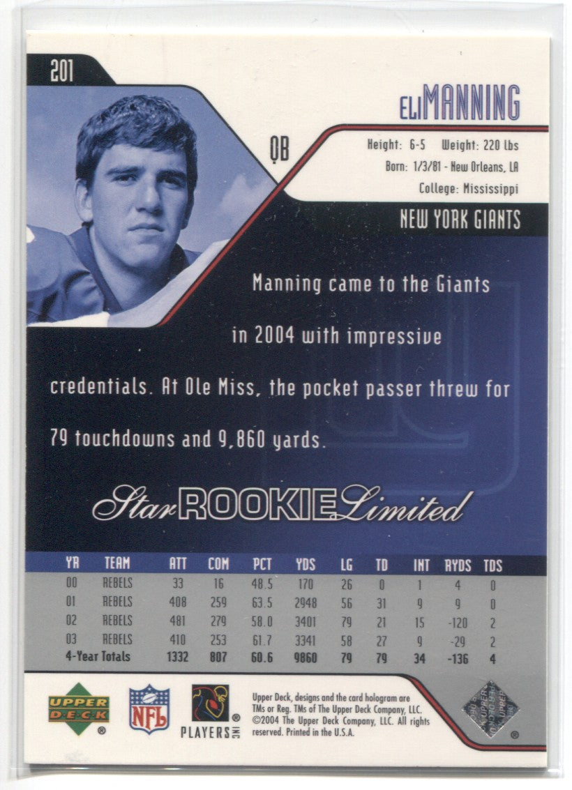 2004 Eli manning Upper Deck STAR ROOKIE LIMITED RC #201 New York Giant