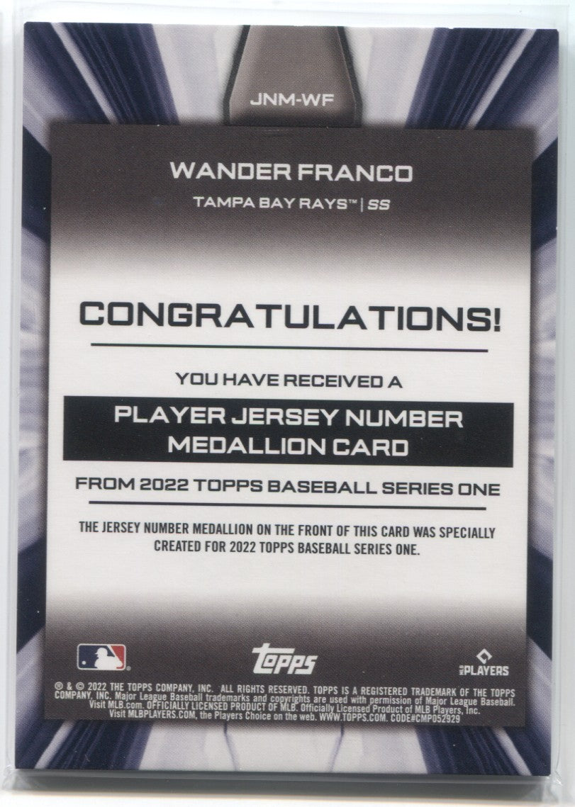 Wander Franco 2022 Topps Series 1 Jersey Number Medallion Autograph Rookie  Card #JNM-WF PSA/DNA 10