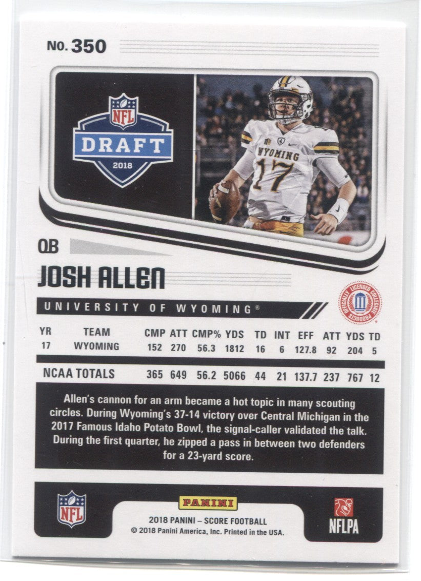 Josh Allen 2018 Panini Score Football #350 ROOKIE RC Buffalo Bills