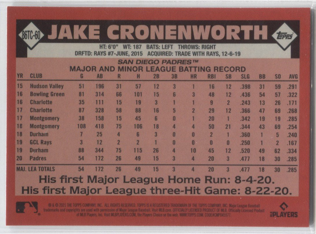 Jake Cronenworth 2021 Topps Chrome RC Rookie Baseball Card 