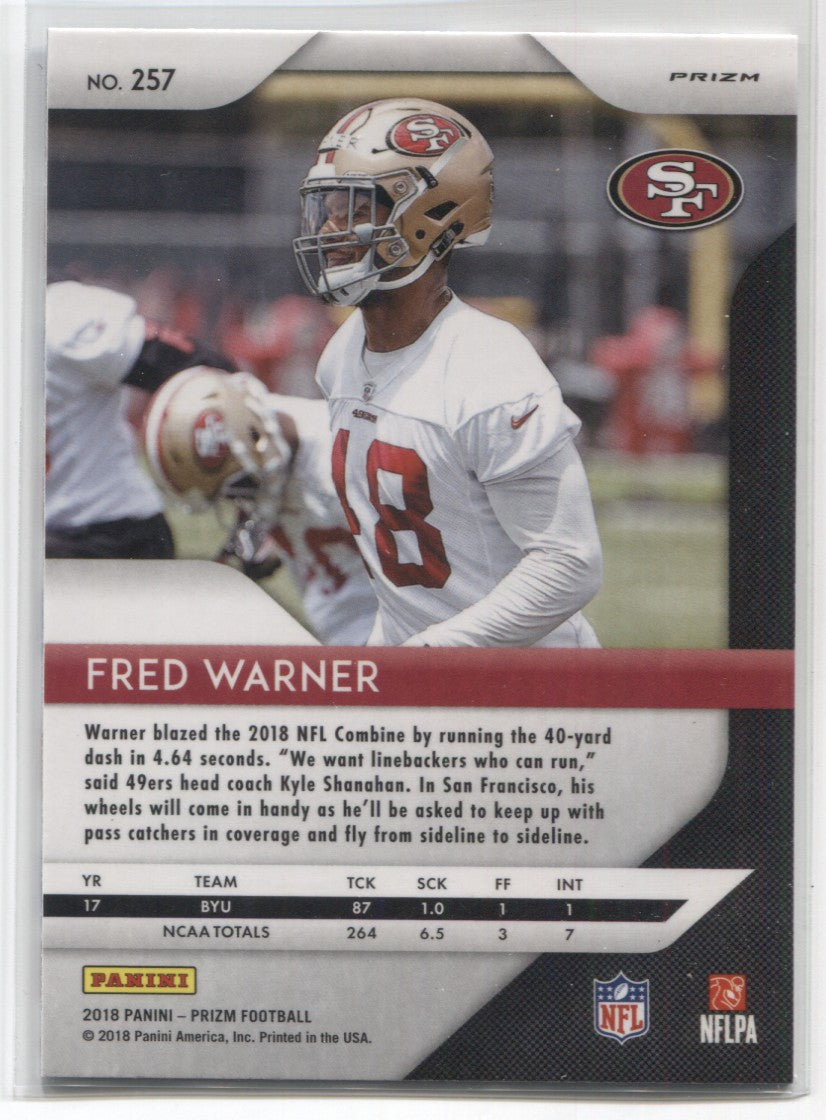 2018 Fred Warner Panini Prizm RED WHITE AND BLUE ROOKIE RC #257 San Fr