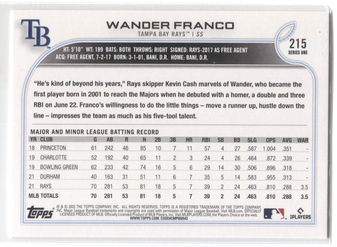 2022 Topps Update WANDER FRANCO (5) Card Rookie Lot