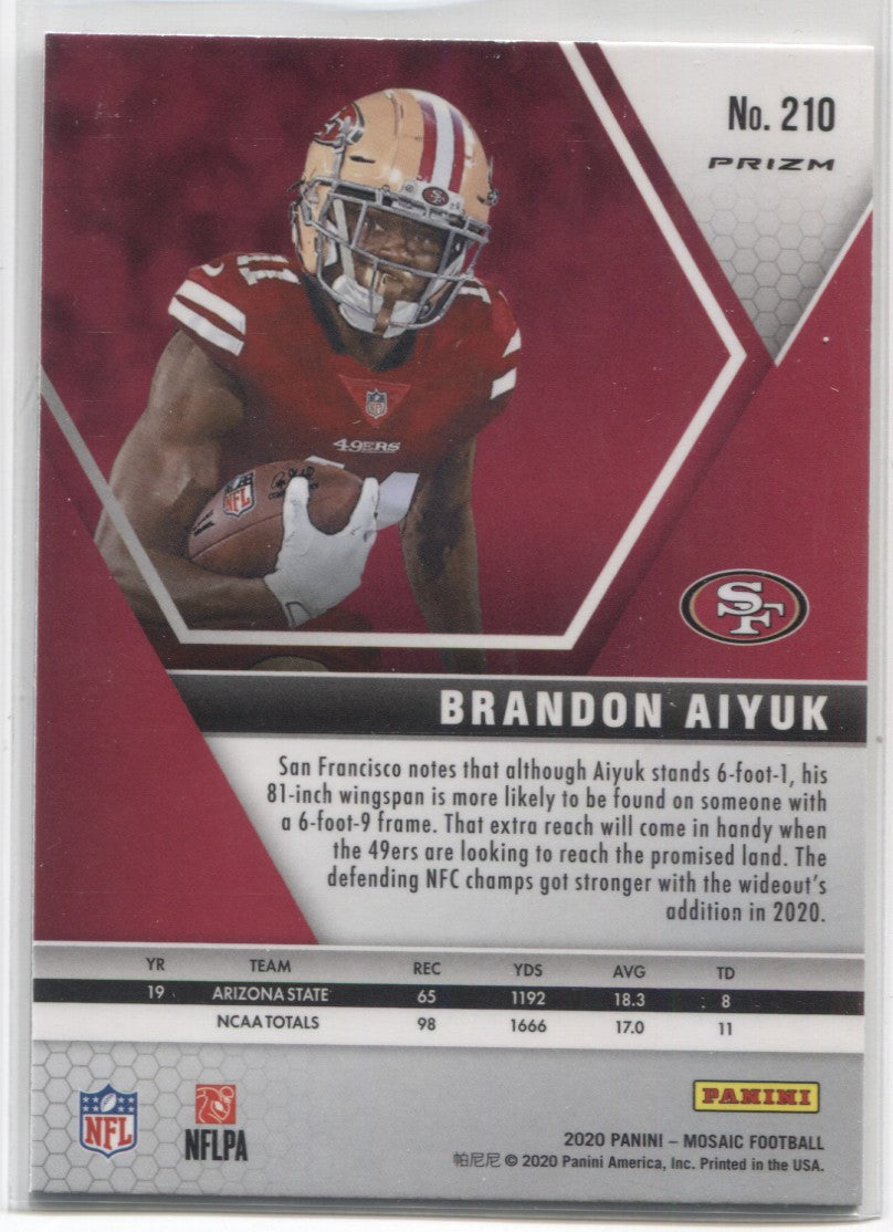 : 2020 Panini Chronicles Prizm Black #14 Brandon Aiyuk San  Francisco 49ers RC Rookie Card Official NFL Football Trading Card in Raw  (NM or Better) Condition : Collectibles & Fine Art