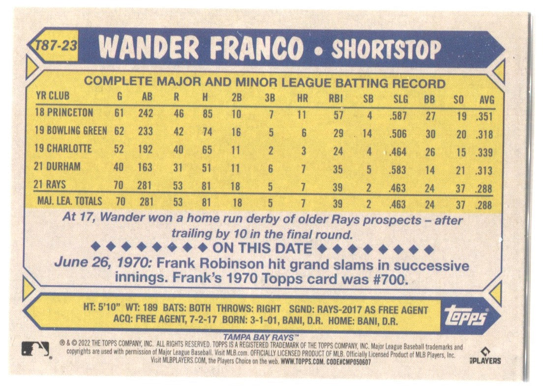 Wander Franco 2022 Topps Gold 35th Anniversary #87BC-13 Card