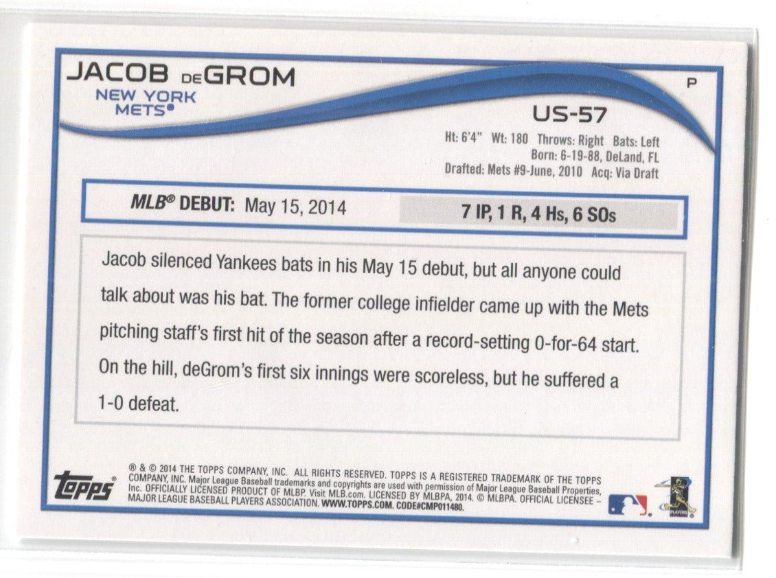 2014 Jacob deGrom Topps Update ROOKIE RC #US57 New York Mets 10