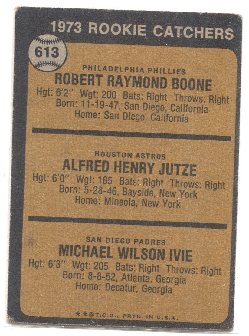 1973 Bob Boone Skip Jutze Mike Ivie Topps ROOKIE RC #612 Philadelphia