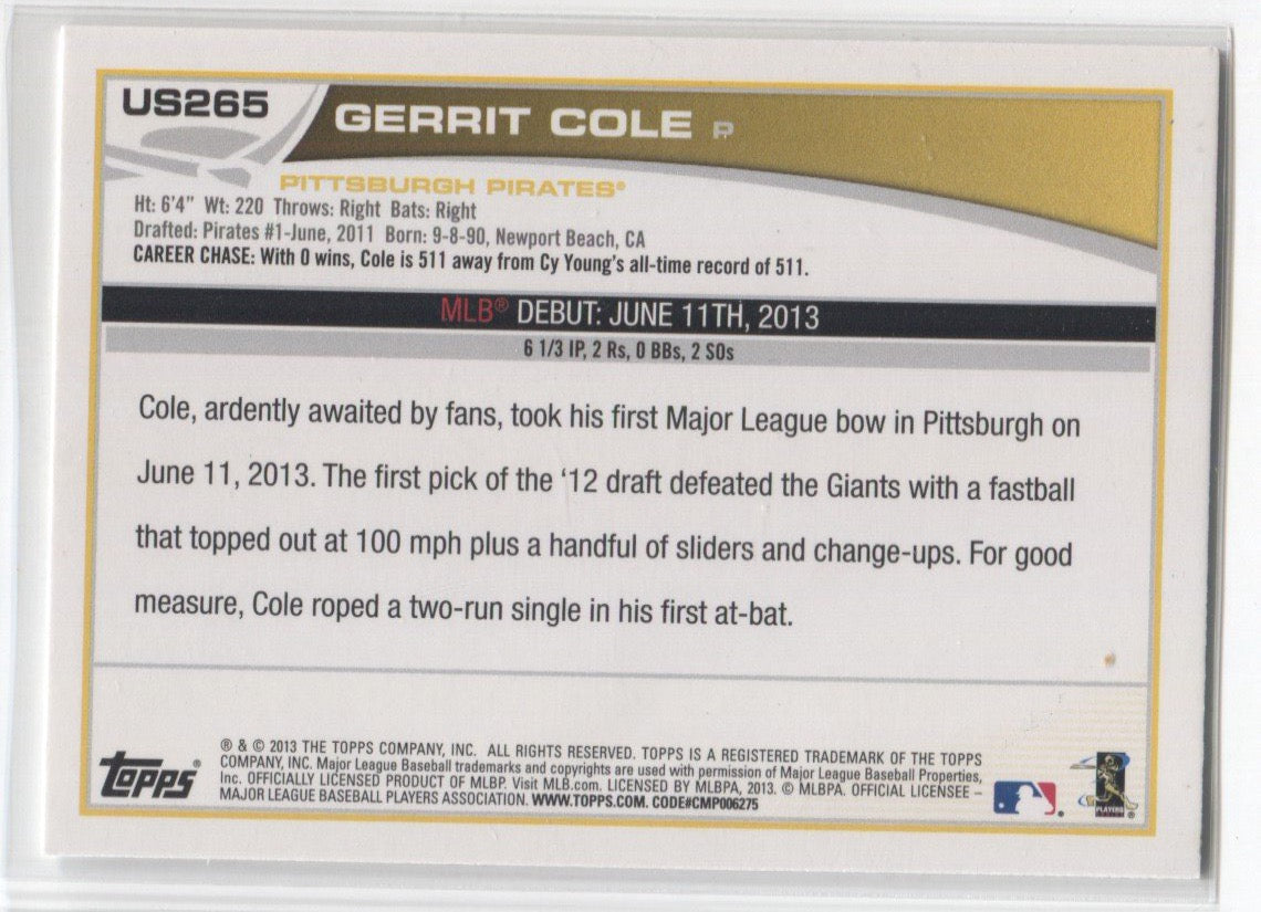 Gerrit Cole Pittsburgh Pirates 2013 Bowman Draft # 6 Rookie Card