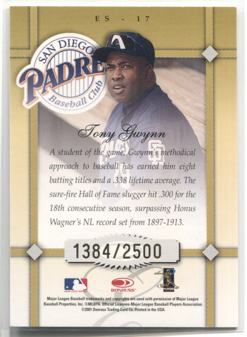 Tony Gwynn Bat Jersey (Game Used) Card 2001 Leaf Rookie &