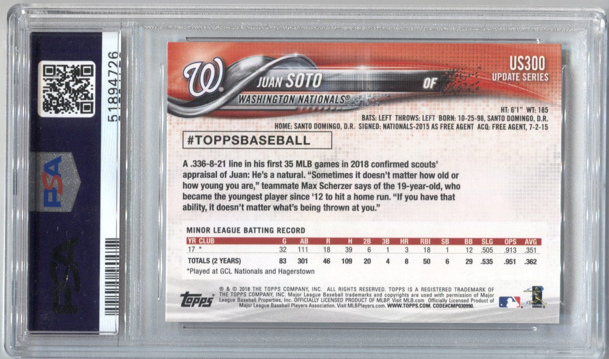 Juan Soto Rookie 2018 Topps Update #US300 Nationals Phenom Slugger –