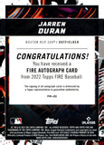 2022 Jarren Duran Autograph Topps Fire ROOKIE #FA-JD AUTO BOSTON RED SOX