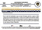 2024 Jackson Chourio Rookie Topps Chrome RAYWAVE RC #161 MILWAUKEE BREWERS 2