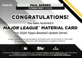 2024 Paul Skenes Relic Topps Update Rookie MAJOR LEAGUE MATERIALS RC #MLMU-PS PITTSBURGH PIRATES