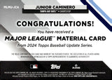 2024 Junior Caminero Relic Rookie Topps Update Series #MLMU-JCA TAMPA BAY RAYS