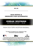 2024 Jordan Westburg Autograph Rookie Topps INCEPTION GREEN 110/125 #BRES-JWE BALTIMORE ORIOLES