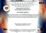2025-26 Pacome Dadiet Rookie Auto Autograph Relic Topps Inception Basketball Franchise Fundamentals Gold 25/50 #FF-PD New York Knicks