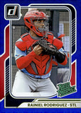2026 Rainiel Rodriguez Panini Donruss Baseball Rated Rookie Blue 148/149 #199 St. Louis Cardinals