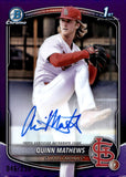 2025 Quinn Mathews Auto Autograph Topps Bowman Chrome Baseball 1st Bowman Purple Refractor 046/250 #CPA-QM St. Louis Cardinals
