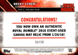 2016 Becky Lynch Relic Topps WWE Royal Rumble Mat Relic 33/50