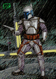 2026 Jango Fett Topps Chrome Star Wars Galaxy Galactic Anthology Art Card Green Kaleidoscope Refractor 128/199 #GA-9