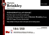 2005 Christine Brinkley Relic Topps Pristine NBA Common Personal Pieces 184/350 #PPC-CBR Super Model