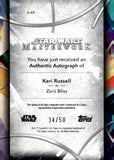 2023 Keri Russell as Zorii Bliss Auto Autograph Topps Star Wars Masterwork Authentic Autograph Rainbow Foil 34/50 #A-KR