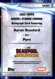 2025 Aaron Stanford as Pyro Auto Autograph Topps Chrome Marvel Refractor #AA-AST Deadpool & Wolverine 1
