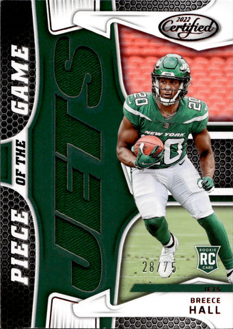 2022 Breece Hall Panini Certified PIECE OF THE GAME RED ROOKIE JERSEY 28/75 New York Jets #PG-BH